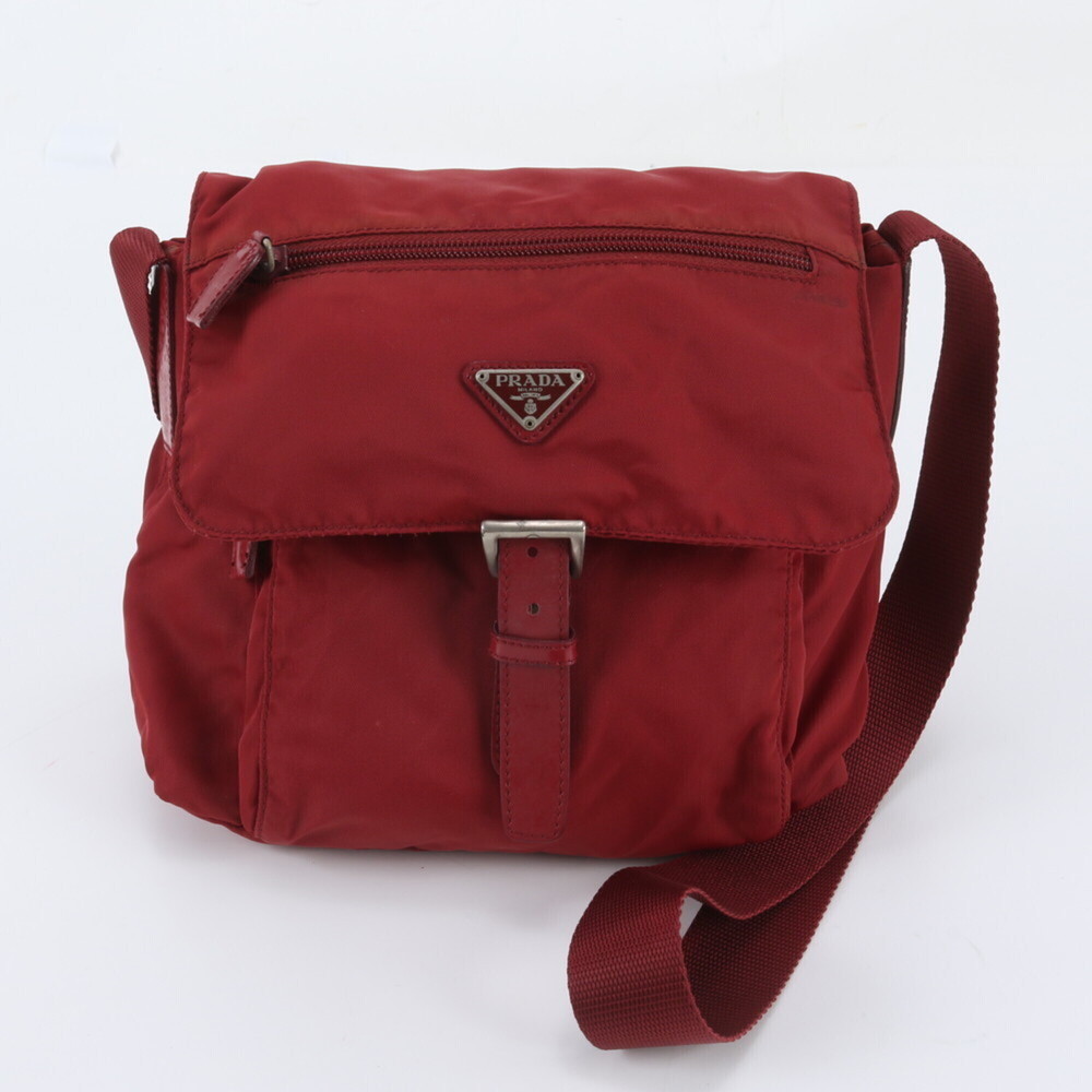 Prada Tessuto Nylon Triangle Logo Leather Shoulder Bag for Women